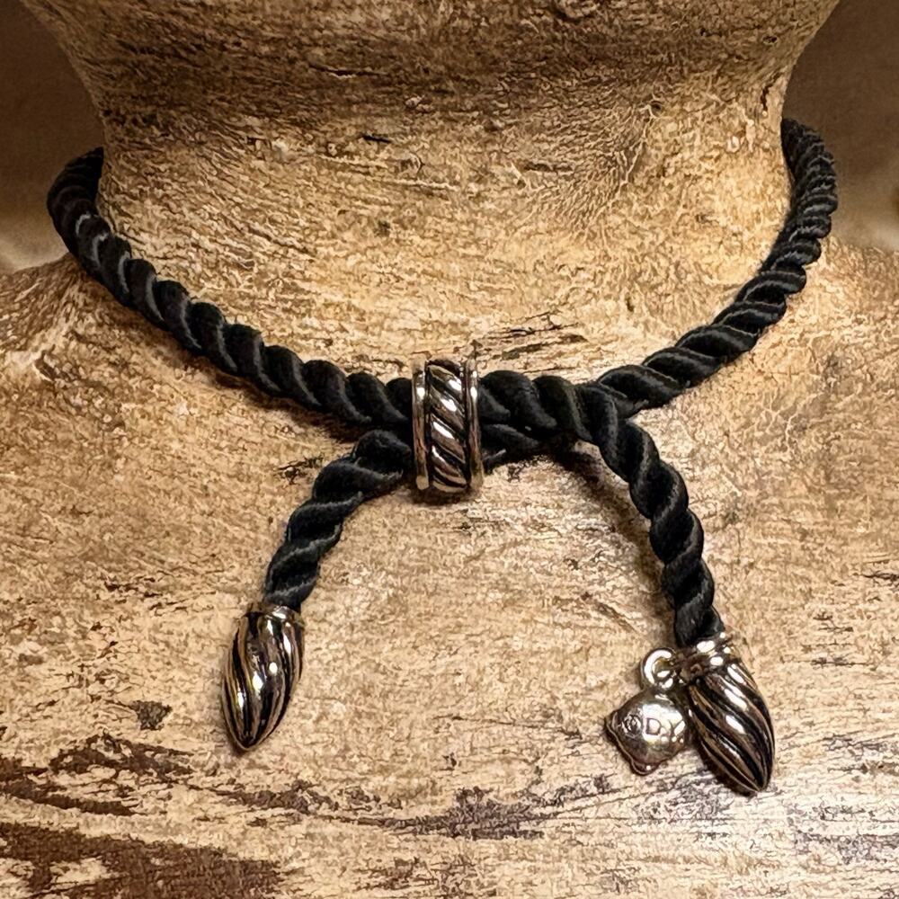 David Yurman Bracelet Sterling Silver & Black Silk Cord Adjustable Sliding Bead